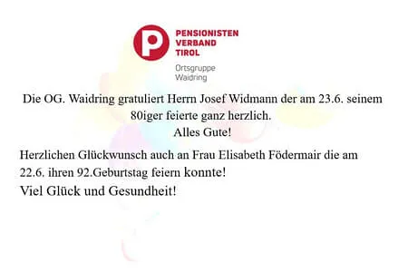 Geburtstag  Widmann Josef & Födermair PVÖ Waidring