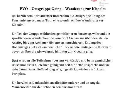Klooalm Wanderung PVÖ Going
